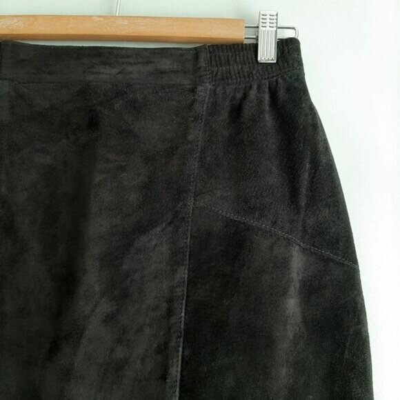 BIANCA 100% Genuine Suede Leather Pencil Knee Length Skirt Black Sz M - Picture 5 of 14
